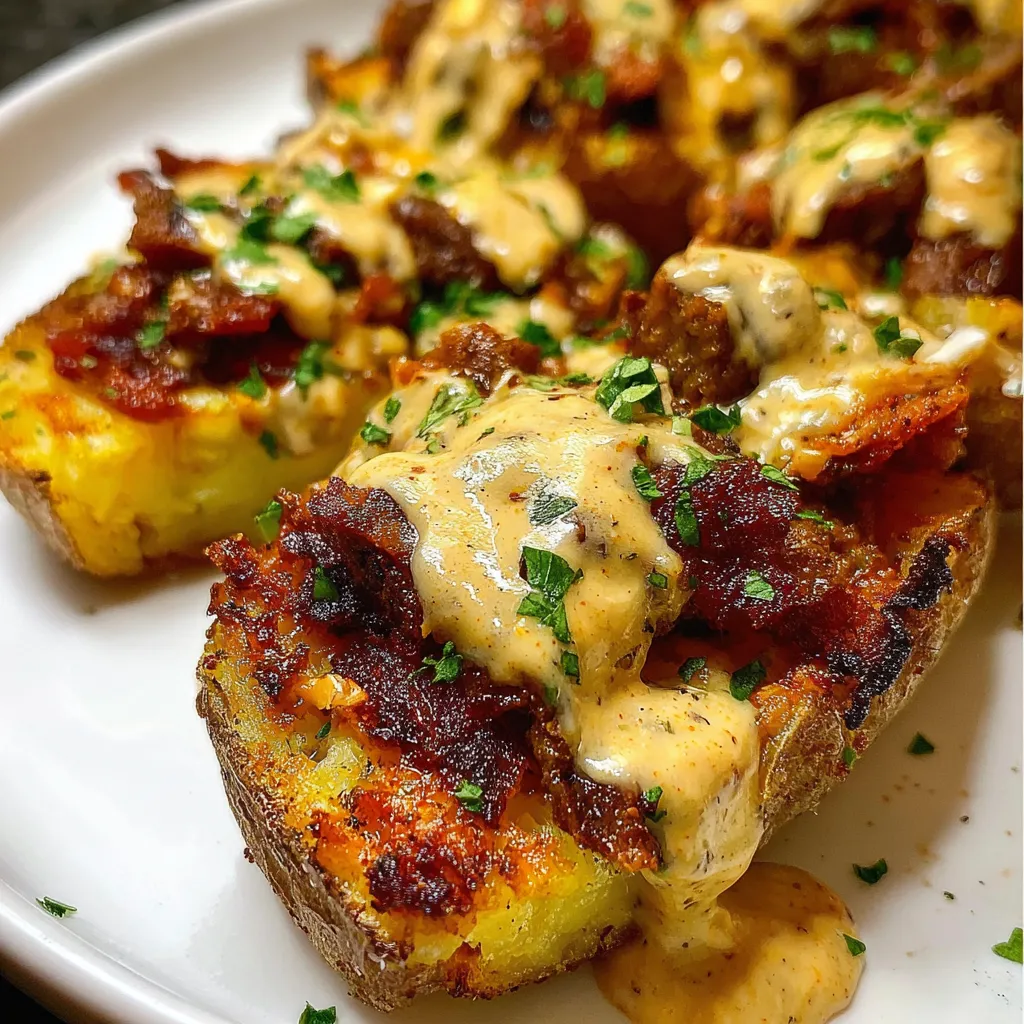 Ultimate Loaded Potato Skins with Melted Cheese, Crispy Bacon and Fresh Toppings - secondary view